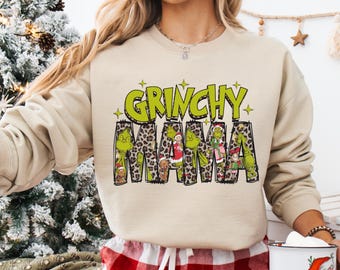 Kersttrui Grinchy Mama, hoodie met grappige vakantieprint en sweater