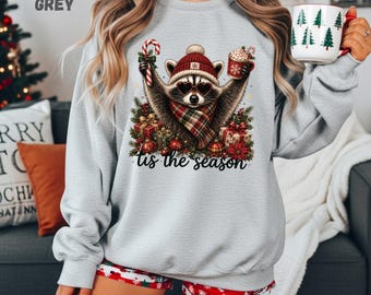 Christmas Raccoon Sweatshirt, Tis the Season Holiday Shirt, Adult & Youth Christmas Pullover, Cute Raccoon Gift, Family Christmas Sweatshirt