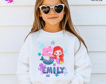 Personalized Mermaid Birthday Shirt for Girls, Custom Name & Age Kids Sweatshirt