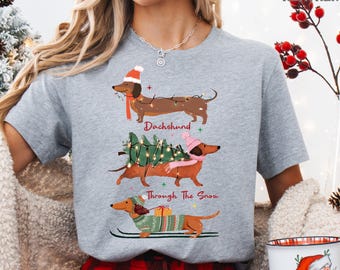 Dachshund Christmas T-Shirt, Wiener Dog Holiday Tee, Doxie Xmas Gift