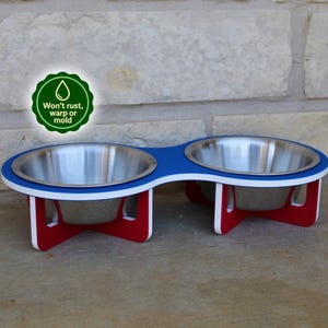 Elevated Dog Bowl Stand – Pet Feeder for Dogs or Cats – Food & Water Bowls – Outdoor Safe, HDPE Plastic