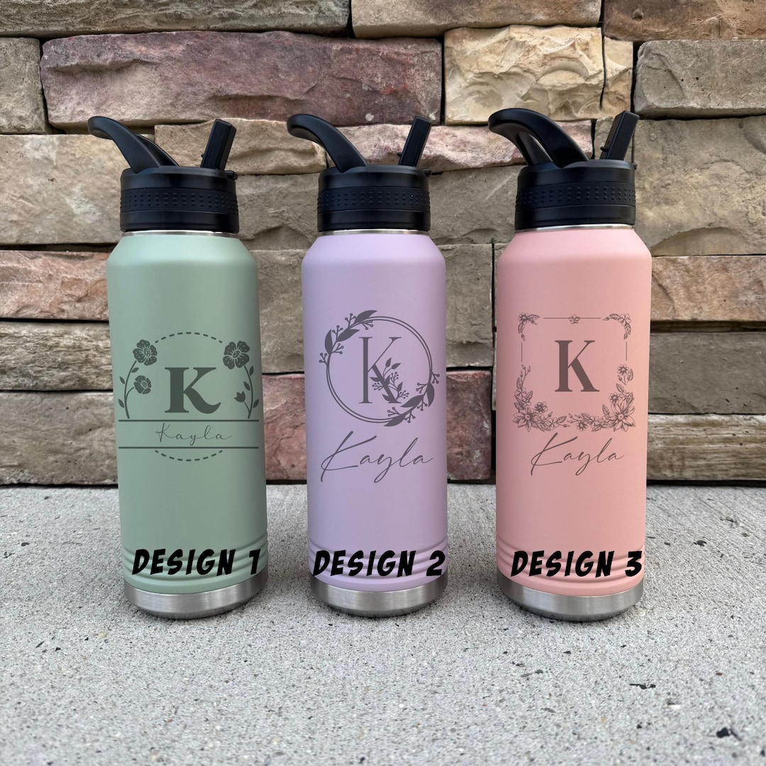 Custom Monogram Water Bottle 32 Oz | Personalized Stainless Steel ...