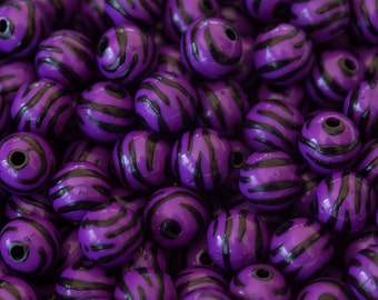 11mm Purple Zebra Chunky Beads for Bubblegum Necklace Beads 10ct Animal Print Chunky Beads