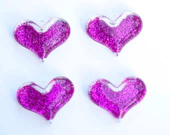 38mm Hot Pink Glitter Heart Pendant for Chunky Beads 4 ct for Bubblegum Necklace