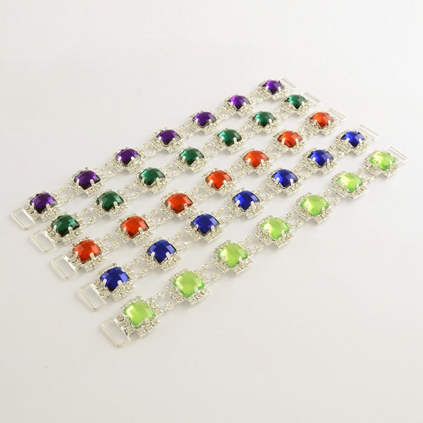 1pc Colorful Large Square Gem and Rhinestone Chain Connector for Headbands, Bikini's, Swimsuits, and DYI projects