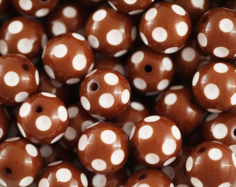 Brown Polka Dot 20mm Chunky Beads 10 ct for Bubblegum Necklace - 20mm Beads