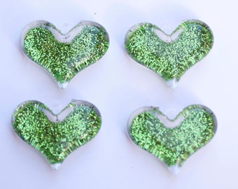 38mm Green Glitter Heart Pendant for Chunky Necklace 4 ct