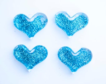 38mm Light Blue Glitter Heart Pendant for Chunky Necklace 4 ct