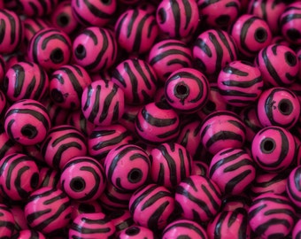 11mm Hot Pink Zebra Chunky Beads for Bubblegum Necklace Beads 10ct Animal Print Chunky Beads
