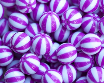 20mm Purple Beach Ball Chunky Necklace Beads 10 ct - Melon beads - 20mm Beads