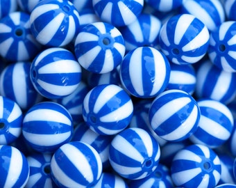 20mm Royal Blue Beach Ball Chunky Necklace Beads 10 ct - Melon beads - 20mm Beads