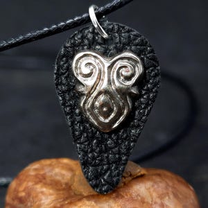 Ancient Celtic Belt Jewelry with Spiral Ornaments of Viking Age, Kievan Rus necklace clasp, Bronze heart talisman on a unique Leather Holder
