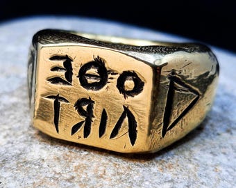 Bronze Viking Age Ritual Rune Ring. Slavic Artifact 9th century AD. Ancient Magic Amulet