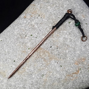 Ancient Celtic Needle with authentic green bead of Viking Age, Original bronze talisman, Old amulet of Kievan Rus, Antique Norse pendant pin