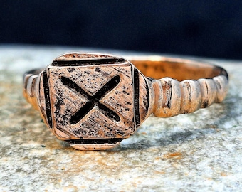 Viking Age Bronze Rune "Gebo" Ring. Slavic Artifact 9th century AD. Ancient Cross Talisman