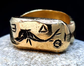 Bronze Celtic Age Dolphin Rune Ring 5th century BC. Ancient Greece Ritual Hieroglyph Artifact