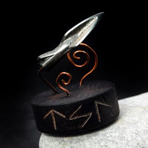 Ancient Scythian arrowhead on unique stand with Celtic Runes, Iron Age pendant, Original warrior artifact of Bronze Age, Antique cold steel