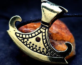 Bronze Perun Axe Amulet made from bullets war in Ukraine. Slavic Symmetrical Hatchet Talisman