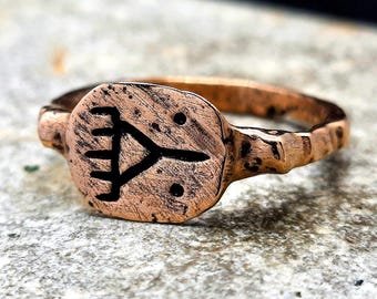 Bronze Viking Age Rune Face Ring 9th century AD. Celtic Hieroglyph Artifact. Ancient Amulet