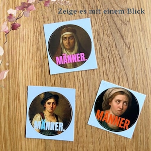 feminist stickers, variations (single or in combination), round, 4 cm diameter