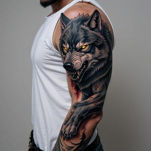 List 10 Wolf Tattoo Stencils | Realistic Wolf Head Tattoo | Instant Digital Tattoo Design