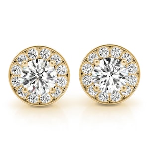 1.30 TW Round Diamond Stud Earrings/Lab Created Diamond Halo Wedding Earrings/Diamond Studs for Women/Her/ Screw/Push Back Earrings