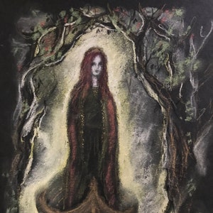 Ride to Avalon Goddess art pastel original