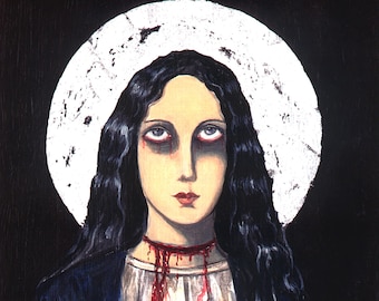 Saint Catherine martyred saint hand painted icon goth macabre