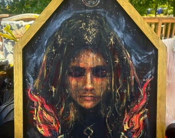 Hecate Hekate Goddess altar painting original on handmade wooden panel
