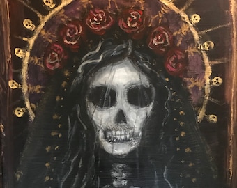 Santa Muerte Day of the Dead Dark Goddess original artwork. One of a kind!