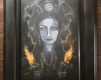 Hecate Hekate Goddess original hand painted on wood