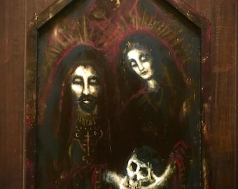 Saint Cyprian & Justina original painting icon on wood panel