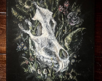 Forget Me Not. original hand painted. puppy skull 8x10” on canvas