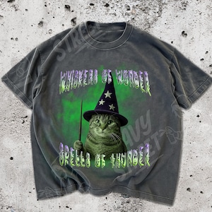 Mystical Cat Tee, Wizard Cat Shirt, Magic Cat T-Shirt, Whiskers of Wonder Tee, Spells of Thunder Graphic, Witchy Cat Halloween Top