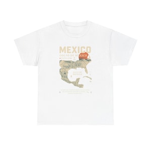 Camiseta unisex con mapa de México, camiseta vintage con mapa, regalo para amantes de los viajes, camiseta de geografía, ropa de naturaleza y viajes