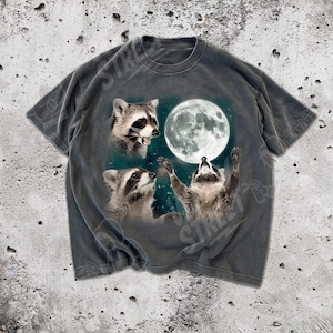 Retro Raccoon Moon Graphic T-Shirt: Funny Bootleg Tee