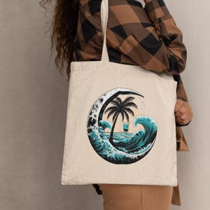 Tropical Wave Tote Bag: Eco-Friendly Cotton Canvas Beach Bag