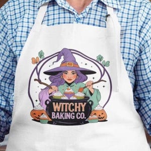 Witchy Halloween Apron, Chef Baking Apron, Spooky Themed Kitchen Apron Gift for Halloween Lovers