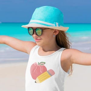 リンゴと鉛筆のデザインが入った子供用タンクトップ、新学期にぴったりのかわいい夏用トップス、ギフトに最適な子供用教育タンクトップ