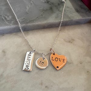 Believe in Love Necklace | Sterling Silver Charm Necklace | Inspirational Jewelry | Heart Bar Pendant | Gift for Her