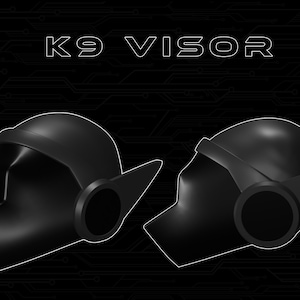 May include: Two black helmets with a visor and earpieces. The helmets are labeled "K9 VISOR".
