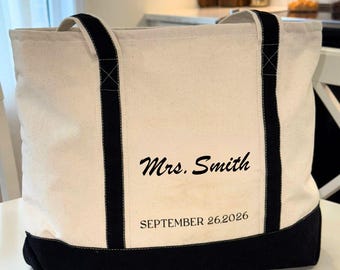 Personalized Bride Canvas Tote Bag: Custom Wedding Name & Date
