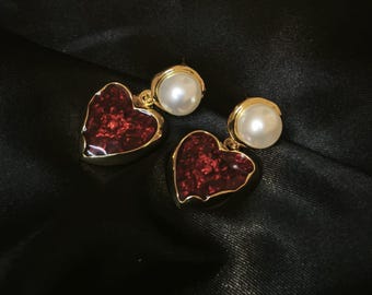 Lura Red Heart Pearl Drop Earrings – Dangle Earrings