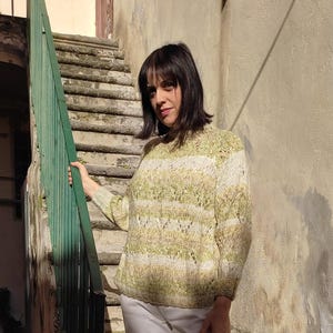 Pullover Melange&#39; Green,  Women&#39;s Clothing , Alpaca Sweater green-white, Hand-knitted Pullover,  Pullover Jumpers