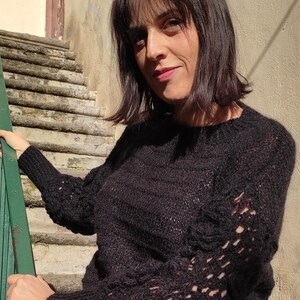 Black winter sweater women&#39;s pullover/Knitted sweater/Hand knit sweater/Knit mohair sweater