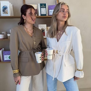 Women’s Blazer Jacket | Classic Tailored Fit | Premium Lined Suit Jacket with Shoulder Pads | Milk, Black, Mocha | Sizes 42–54