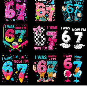 J'avais 6 ans maintenant j'ai 7 anniversaires imprimable Bundle PNG, cadeau drôle de 7e anniversaire de naissance pour garçon fille, viral 67 meme anniversaire PNG, septième anniversaire enfants PNG image 1
