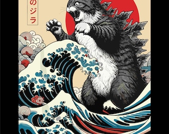 Catzilla Cat Japanese Art Funny Cat PNG, Funny Meme Design PNG, Cat Lover PNG, Instant Digital Download