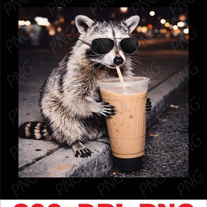 Personalized Funny Raccoon PNG, Funny Raccoon drinking Coffee PNG, Funny Animal Clipart, Funny Animal Meme Png image 4