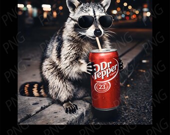 Personnalisé drôle de raton laveur PNG, drôle de raton laveur buvant du café PNG, clipart drôle d'animal, drôle d'animal meme Png